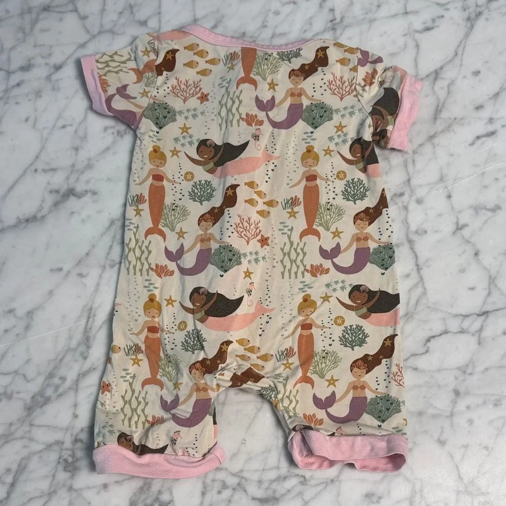 Emerson and Co Bamboo Mermaid Print Kids One Piece Sleeper Sz 6-12 Mo